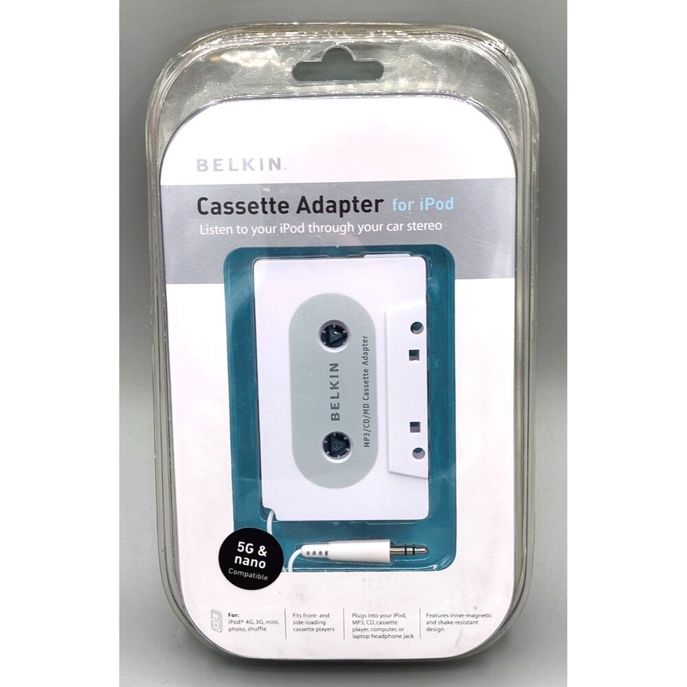 Belkin Music Cassette Tape Jack Adapter For iPod Player Brand New Factory Sealed